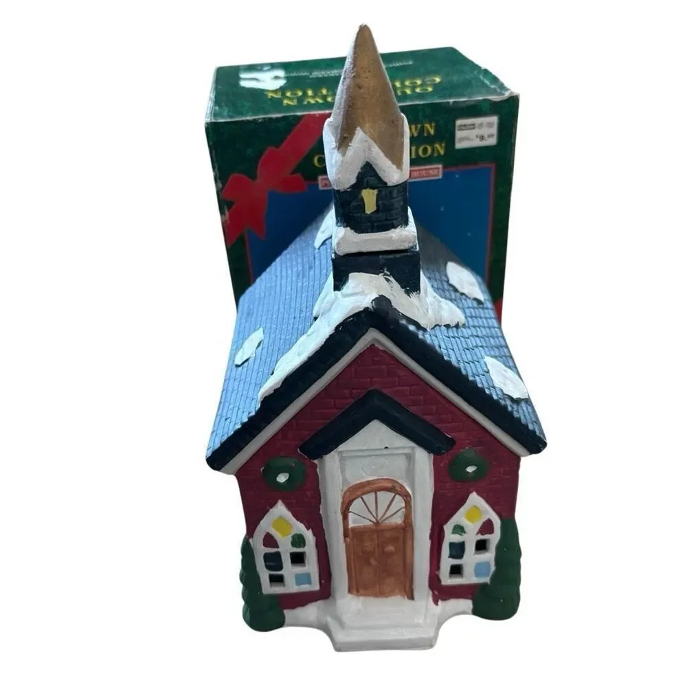 Our Town Collection Vintage Hand Painted Porcelain Lighted House Church -Read-
